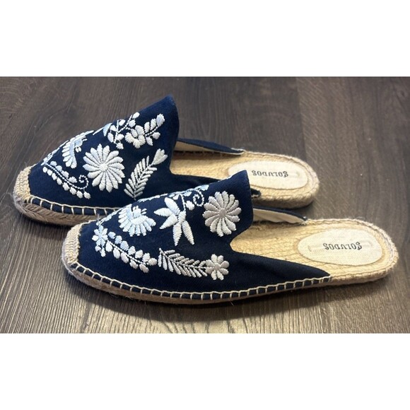 Soludos Floral Espadrilles Blue White Size 10 Flats Mules Boho Embroidered - Picture 4 of 8
